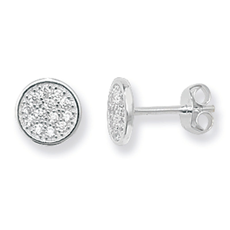 Sterling Silver Round Pave Earrings.  Hypoallergenic Sterling Silver Earrings For Women