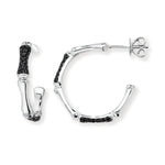 Sterling Silver and Black Cubic Zirconia Half Hoop Earrings.  Hypoallergenic Ladies Jewellery by Aeon