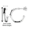 Sterling Silver and Black Cubic Zirconia Half Hoop Earrings.  Hypoallergenic Ladies Jewellery by Aeon