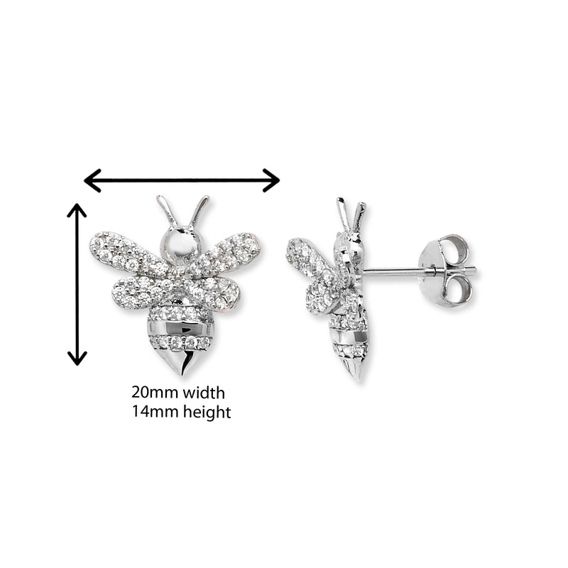 Sterling Silver Bee Earrings set with cubic zirconias by Aeon