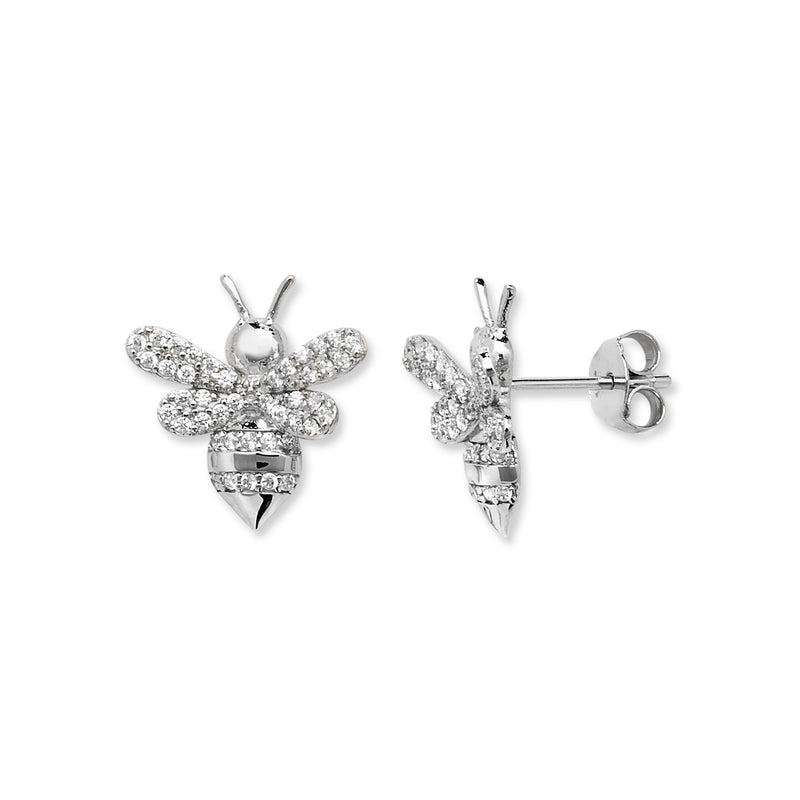 Sterling Silver Bee Earrings set with cubic zirconias by Aeon