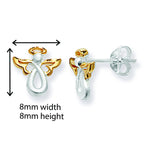 Two Tone Angel Stud Earrings. Hypoallergenic Sterling Silver Stud Earrings for Women