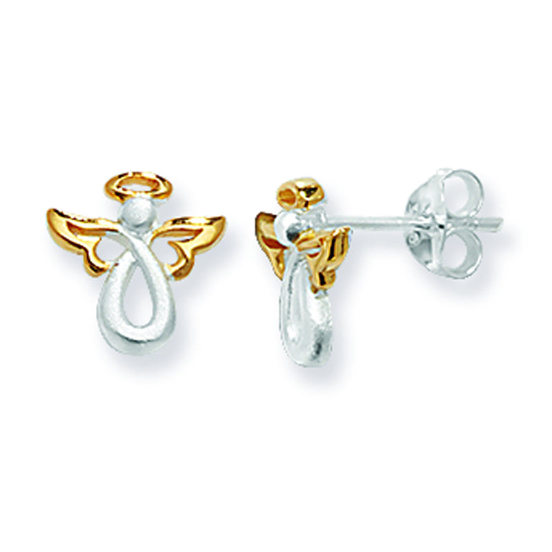 Two Tone Angel Stud Earrings. Hypoallergenic Sterling Silver Stud Earrings for Women