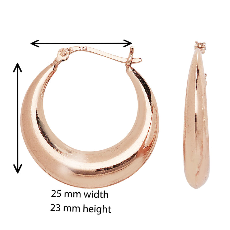 Sterling Silver Rose Gold Plated Sleeper Hoop Earring - Hypoallergenic Jewellery for Ladies by Aeon- 23mm * 25mm