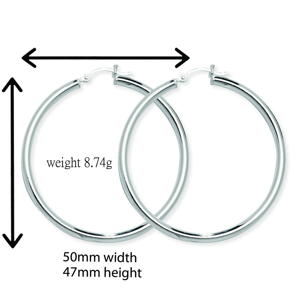 50mm Sterling Silver Hoop Sleeper Earrings  - Hypoallergenic Jewellery for Women by Aeon