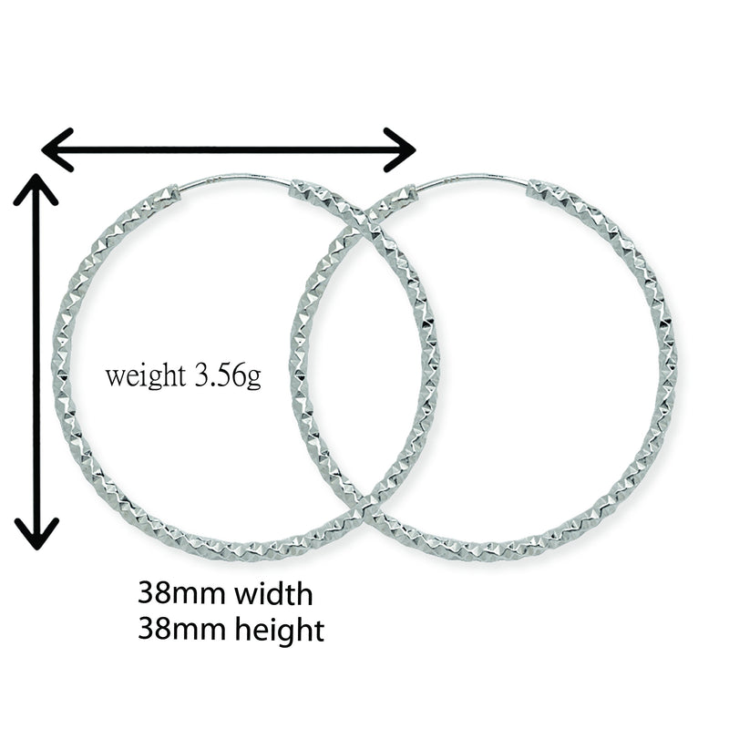 40mm Sterling Silver Diamond-Cut Hoop Sleeper Earring - Hypoallergenic Jewellery for Ladies by Aeon