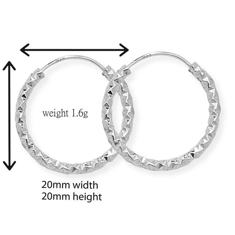 21mm Sterling Silver Diamond-Cut Twist Hoop Sleeper Earrings - Hypoallergenic Jewellery for Ladies by Aeon