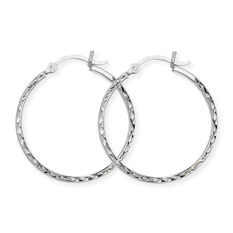 30mm Sterling Silver Diamond-Cut Twist Hoop Sleeper Earrings - Hypoallergenic Jewellery for Ladies by Aeon