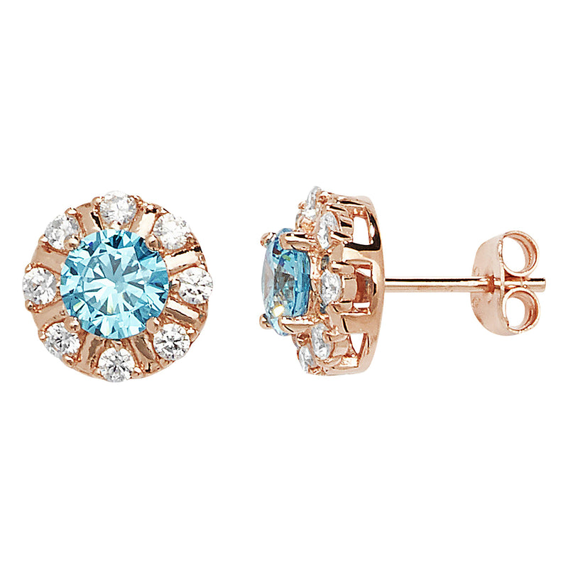 Rose Gold Plated Blue & White Drop Earring - Hypoallergenic Sterling Silver Jewellery for Women