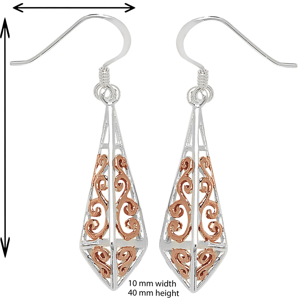 Sterling Silver Two-Tone Filigree Style Drop Earring - Hypoallergenic Silver Jewellery for women by Aeon- 40mm * 10mm