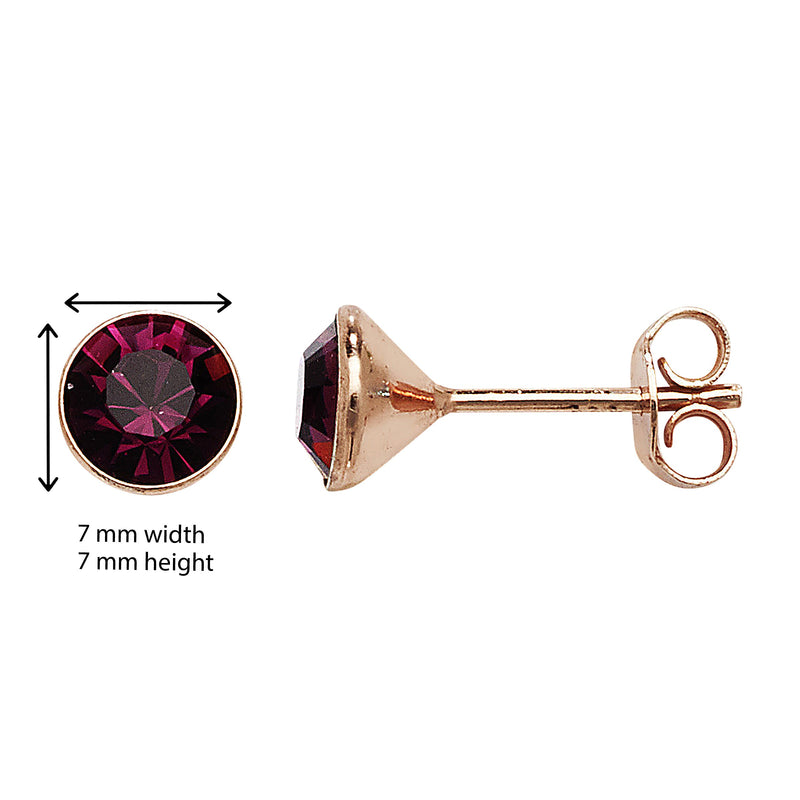 Rose Gold Plated Ruby Swarovski Earring - Hypoallergenic Sterling Silver Jewellery for Women - 7mm * 7mm