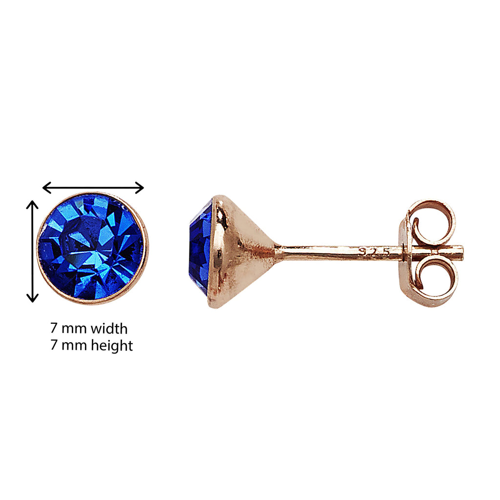 Rose Gold Plated Sapphire Swarovski Earring - Hypoallergenic Sterling Silver Jewellery for Women