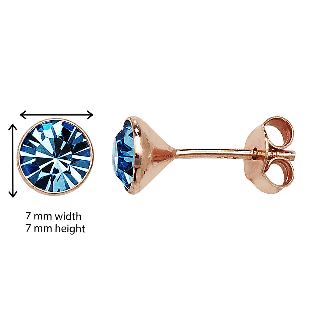 Rose Gold Plated Aquamarine Swarovski Earring - Hypoallergenic Sterling Silver Jewellery for Women