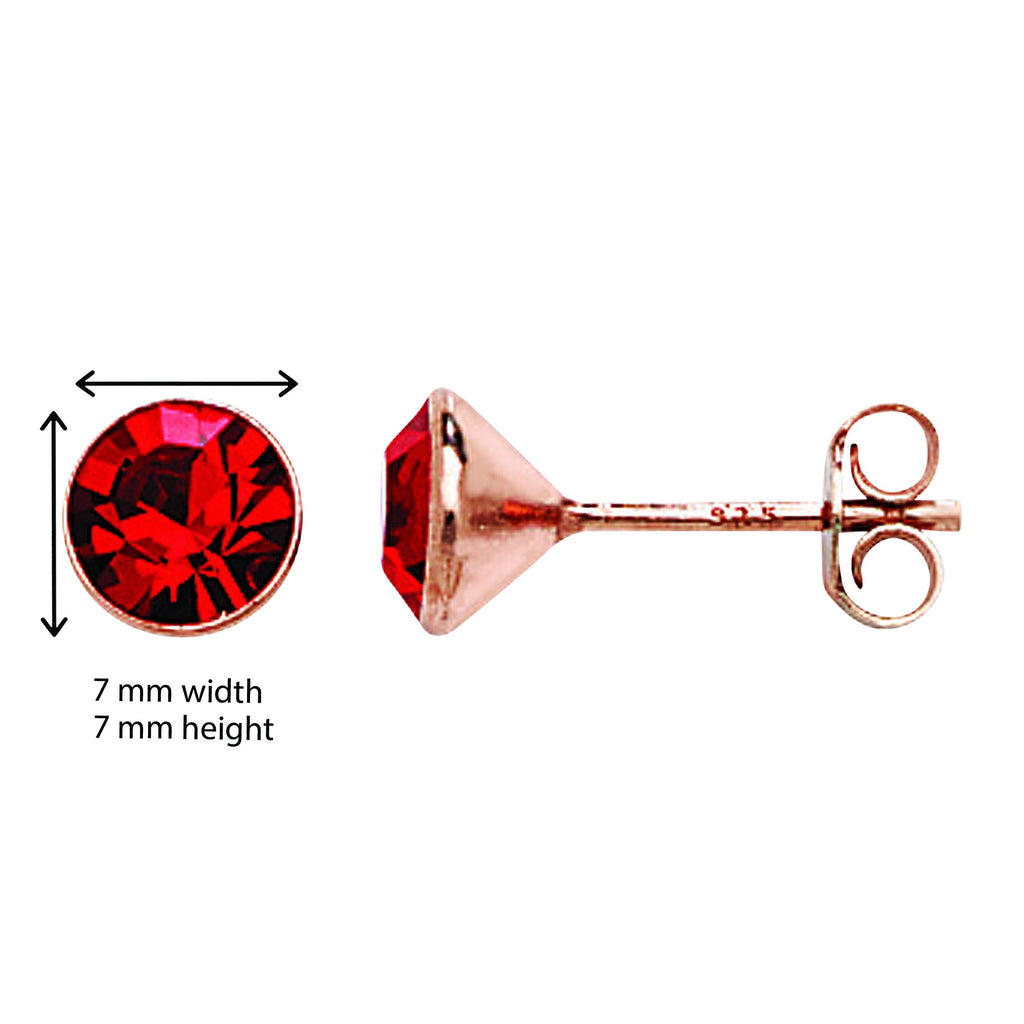 Rose Gold Plated Ruby Swarovski Earring - Hypoallergenic Sterling Silver Jewellery for Women