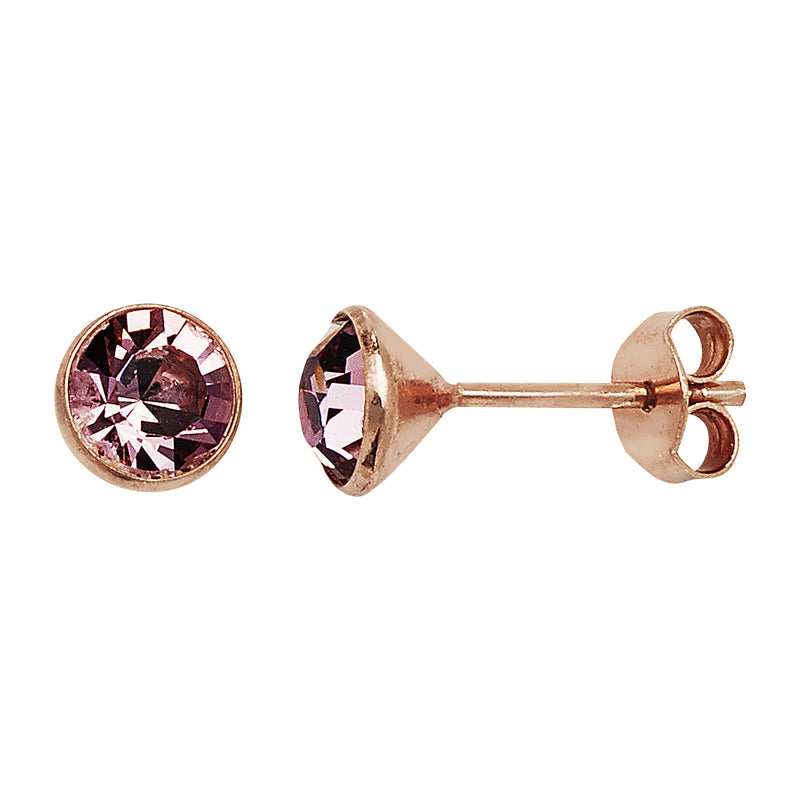 Rose Gold Plated Purple Swarovski Earrings - Hypoallergenic Sterling Silver Jewellery for Women