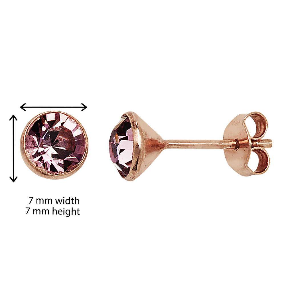 Rose Gold Plated Purple Swarovski Earrings - Hypoallergenic Sterling Silver Jewellery for Women