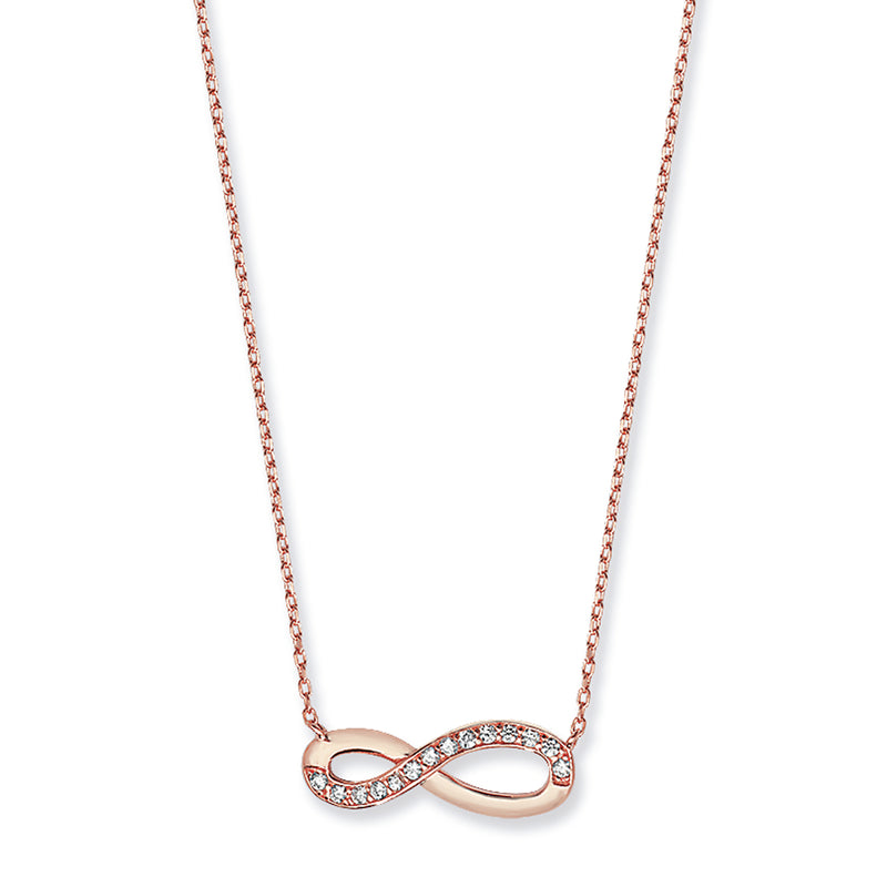 Sterling Silver Infinity Necklace Set Plated in Rose Gold. Hypoallergenic Sterling Silver Jewellery by Aeon