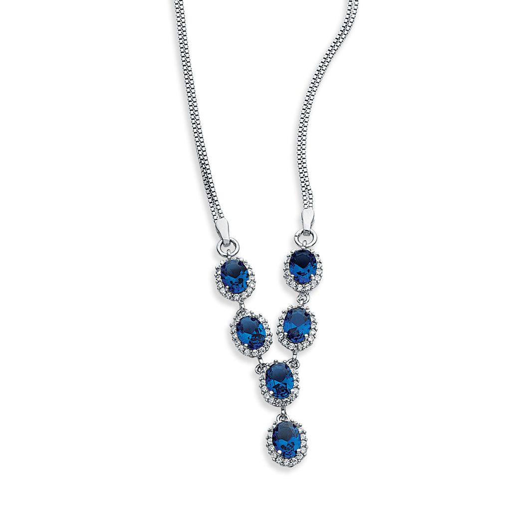 Sterling Silver White and Blue Cubic Zirconia Necklace Set. Hypoallergenic Sterling Silver Jewellery by Aeon