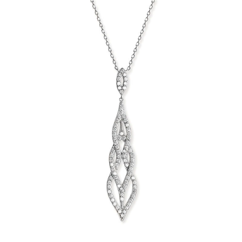 Sterling Silver 65 mm Plait Drop Adjustable Necklace Set With White Cubic Zirconias. Hypoallergenic Sterling Silver Jewellery by Aeon