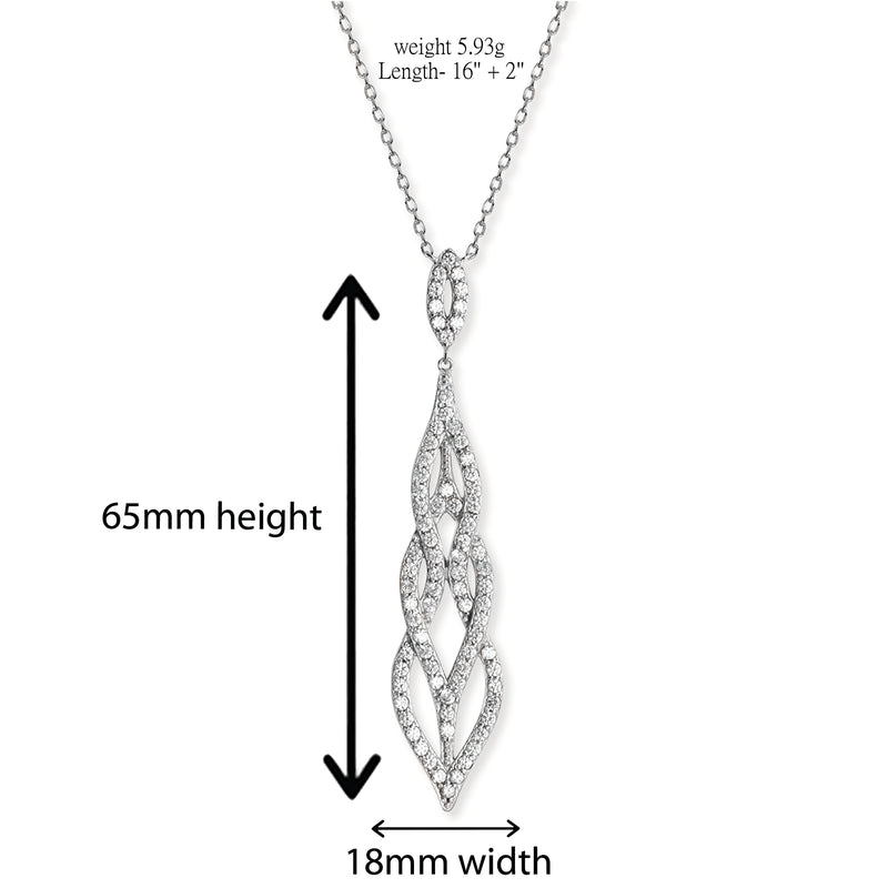 Sterling Silver 65 mm Plait Drop Adjustable Necklace Set With White Cubic Zirconias. Hypoallergenic Sterling Silver Jewellery by Aeon