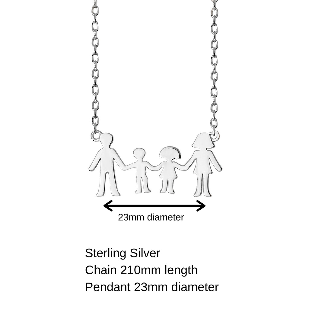 Sterling Silver Family Of Four Necklace For Women. Hypoallergenic Silver Pendant Necklace For Women