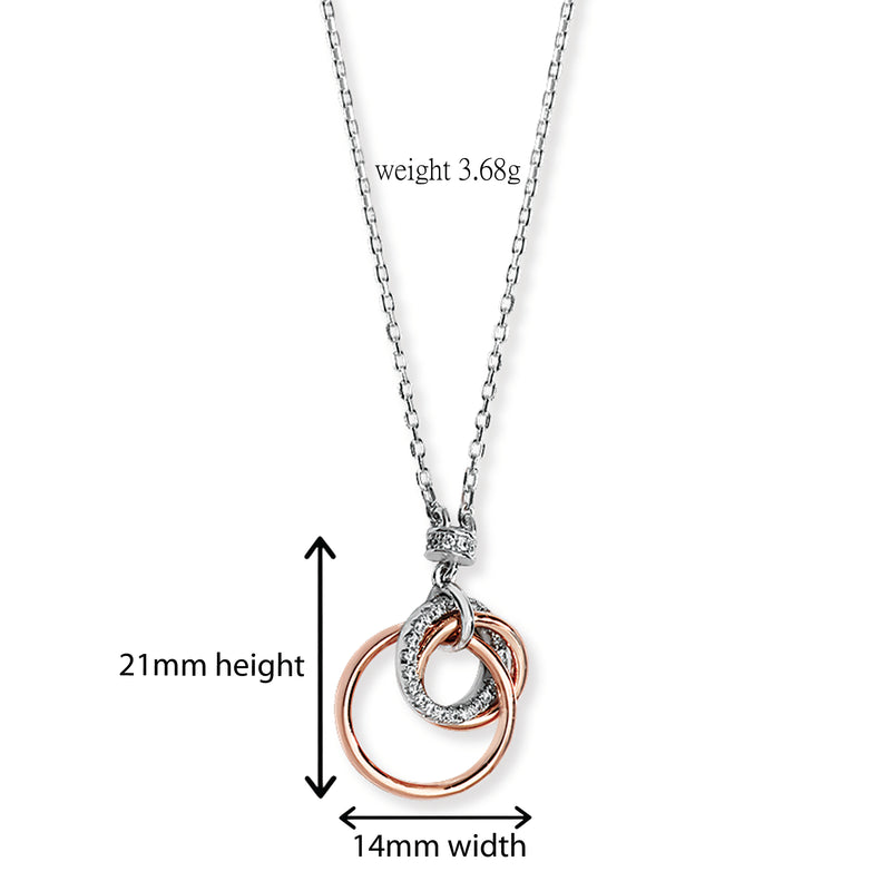 Sterling Silver & Rose Gold Plated Interlinked Circles Necklace Set . Hypoallergenic Sterling Silver Jewellery by Aeon