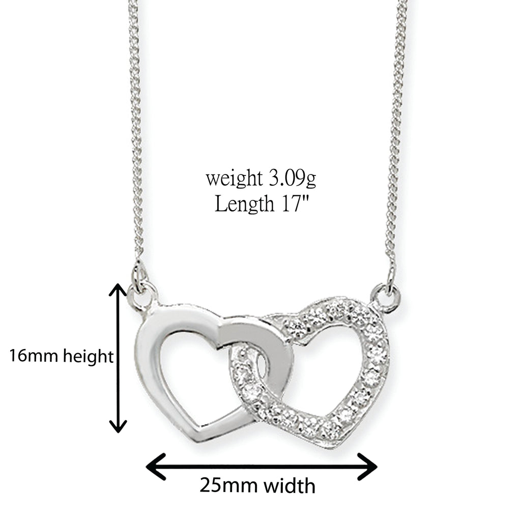 Sterling Silver Two Hearts Necklace Set With Cubic Zirconias. Hypoallergenic Sterling Silver Jewellery by Aeon