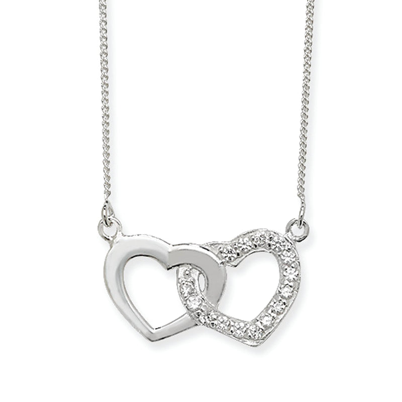 Sterling Silver Two Hearts Necklace Set With Cubic Zirconias. Hypoallergenic Sterling Silver Jewellery by Aeon