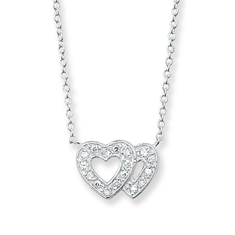 Sterling Silver Two Hearts Necklace Set With Cubic Zirconias. Hypoallergenic Sterling Silver Jewellery by Aeon