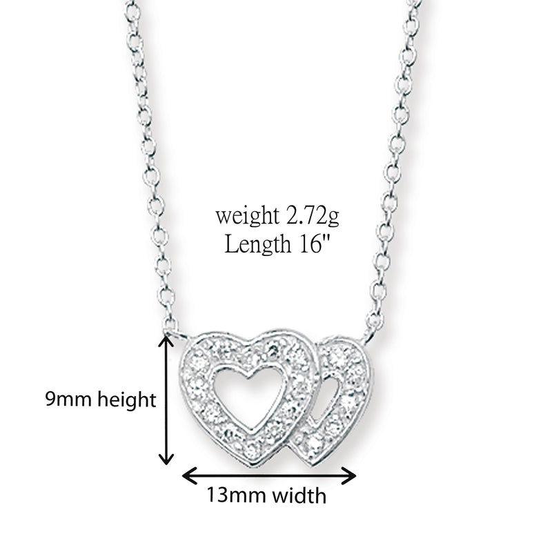 Sterling Silver Two Hearts Necklace Set With Cubic Zirconias. Hypoallergenic Sterling Silver Jewellery by Aeon