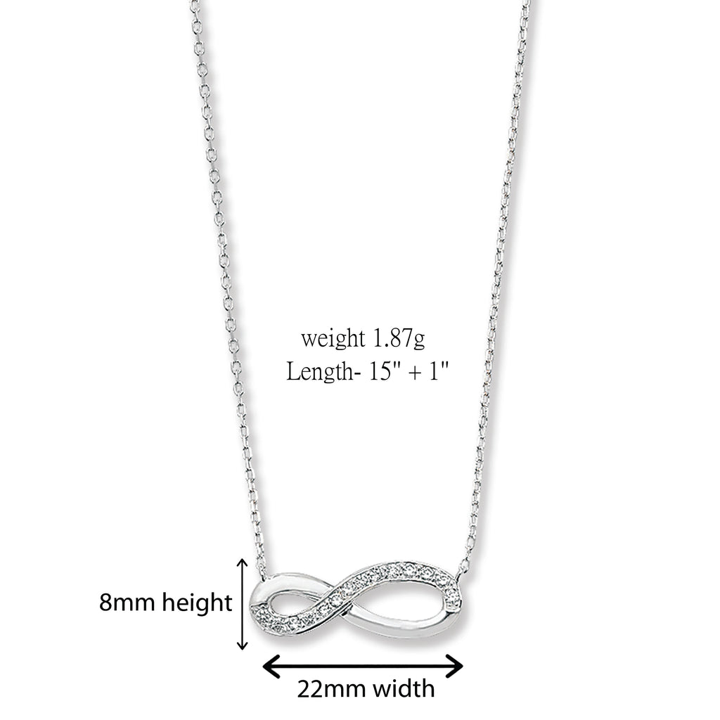 Sterling Silver infinity Necklace Set with Cubic Zirconias. Hypoallergenic Sterling Silver Jewellery by Aeon