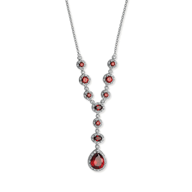 Sterling Silver White and Red Cubic Zirconias  Necklace Set.  Hypoallergenic Sterling Silver Jewellery by Aeon