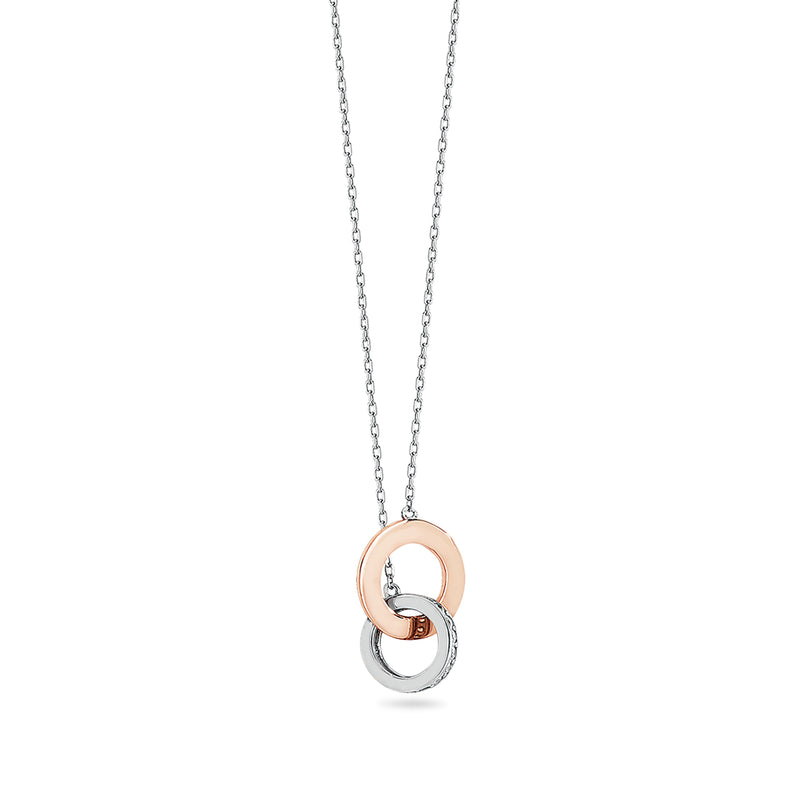 Sterling Silver Double Interlinked Circle Cubic Zirconia Necklace Set. Hypoallergenic Sterling Silver Jewellery by Aeon