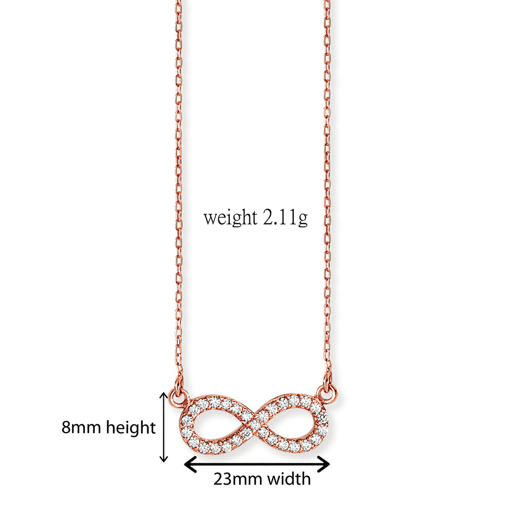 Sterling Silver Infinity Necklace Set Plated in Rose Gold. Hypoallergenic Sterling Silver Jewellery by Aeon