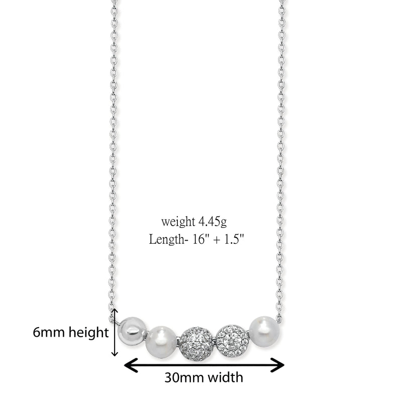 Sterling Silver Pearl & Cubic Zirconia Necklace. Hypoallergenic Sterling Silver Jewellery by Aeon