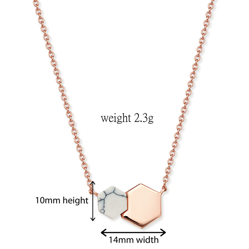 Sterling Silver With Rose Gold Plating Hexagonal Necklace Set with Marble Effect Shell. Hypoallergenic Sterling Silver Jewellery by Aeon