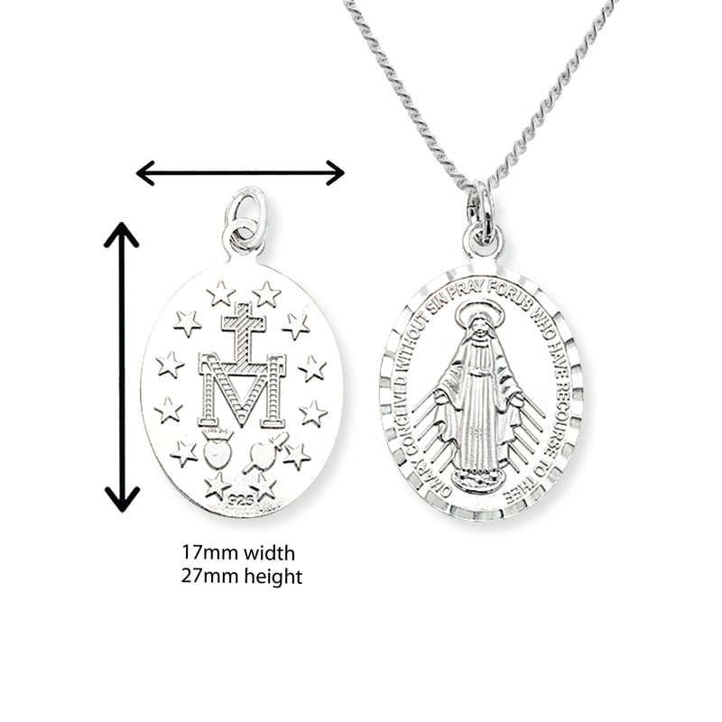 Sterling Silver Miraculous Medal Necklace with Diamond Cut Edge. Hypoallergenic Sterling Silver Jewellery by Aeon