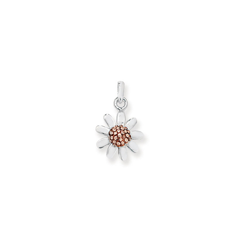 Aeon Sterling Daisy Silver and Rose Gold Pendant Necklace Chain - Hypoallergenic Sterling Silver Pendant - Perfect Gift Durable Quality Stylish Ladies Jewellery - 18mm * 10mm