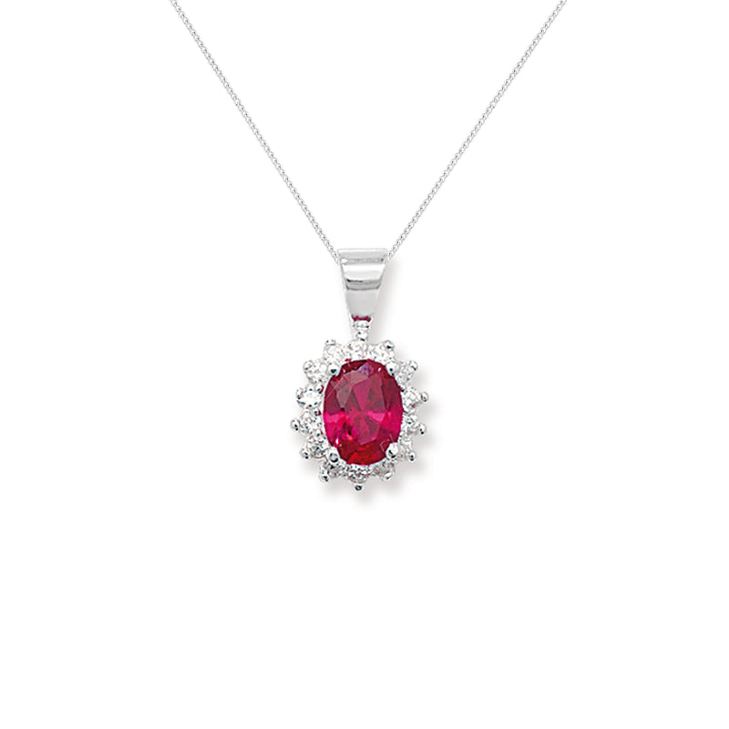Sterling Silver Red and White Cubic Zirconia Necklace - Hypoallergenic Sterling Silver Jewellery by Aeon