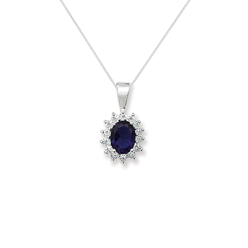 Sterling Silver Syn Sapphire Cubic Zirconia Necklace - Hypoallergenic Sterling Silver Jewellery by Aeon