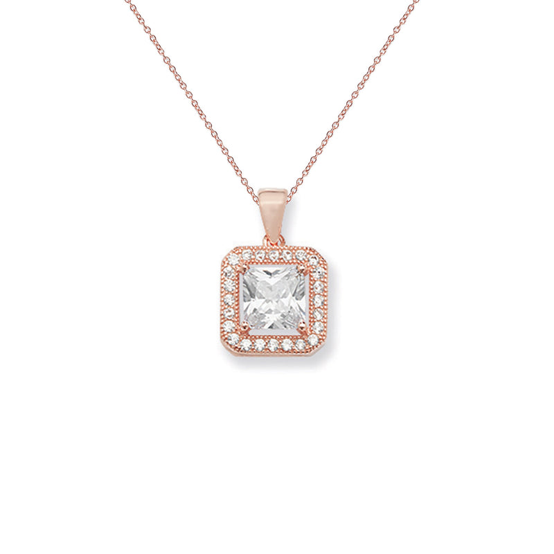 Sterling Silver Rose Gold Square Necklace - Hypoallergenic Sterling Silver Jewellery by Aeon 16mm * 10mm