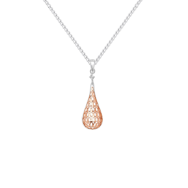 Sterling Silver Rose Plated Teardrop Necklace - Hypoallergenic Sterling Silver Jewellery by Aeon  - 34mm * 10mm