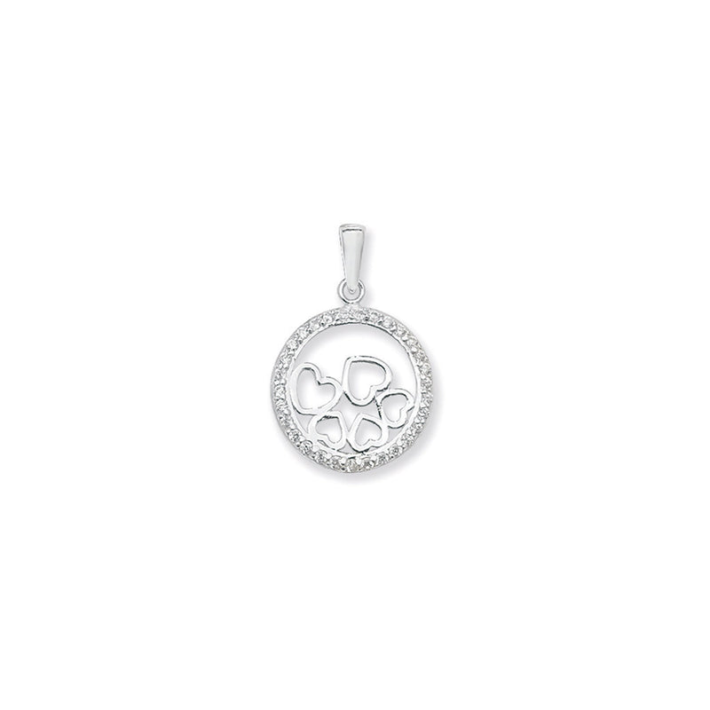 Sterling Silver Cubic Zirconia Pendant With Hearts - Hypoallergenic Sterling Silver Jewellery by Aeon - 30mm * 20mm