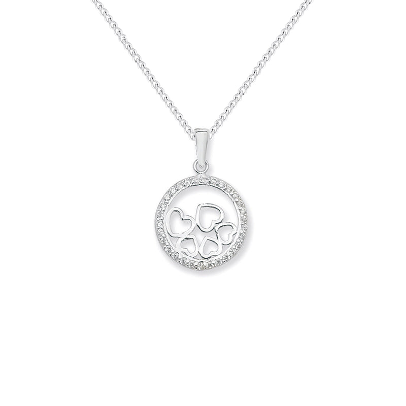 Sterling Silver Cubic Zirconia Pendant With Hearts - Hypoallergenic Sterling Silver Jewellery by Aeon - 30mm * 20mm