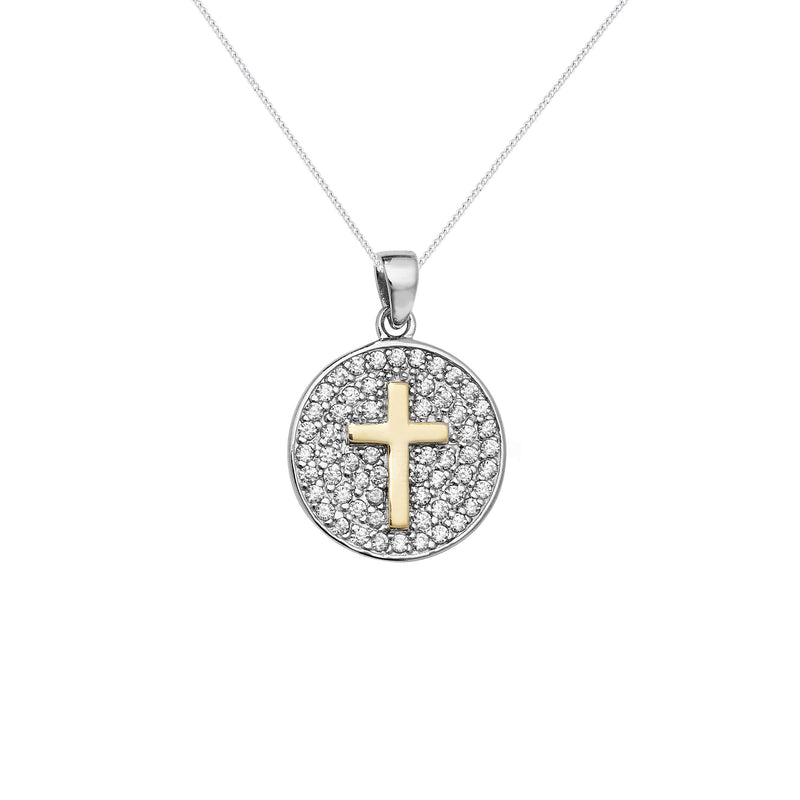 Sterling Silver Medal Pendant with Gold Plated Cross - Hypoallergenic Sterling Silver Jewellery by Aeon