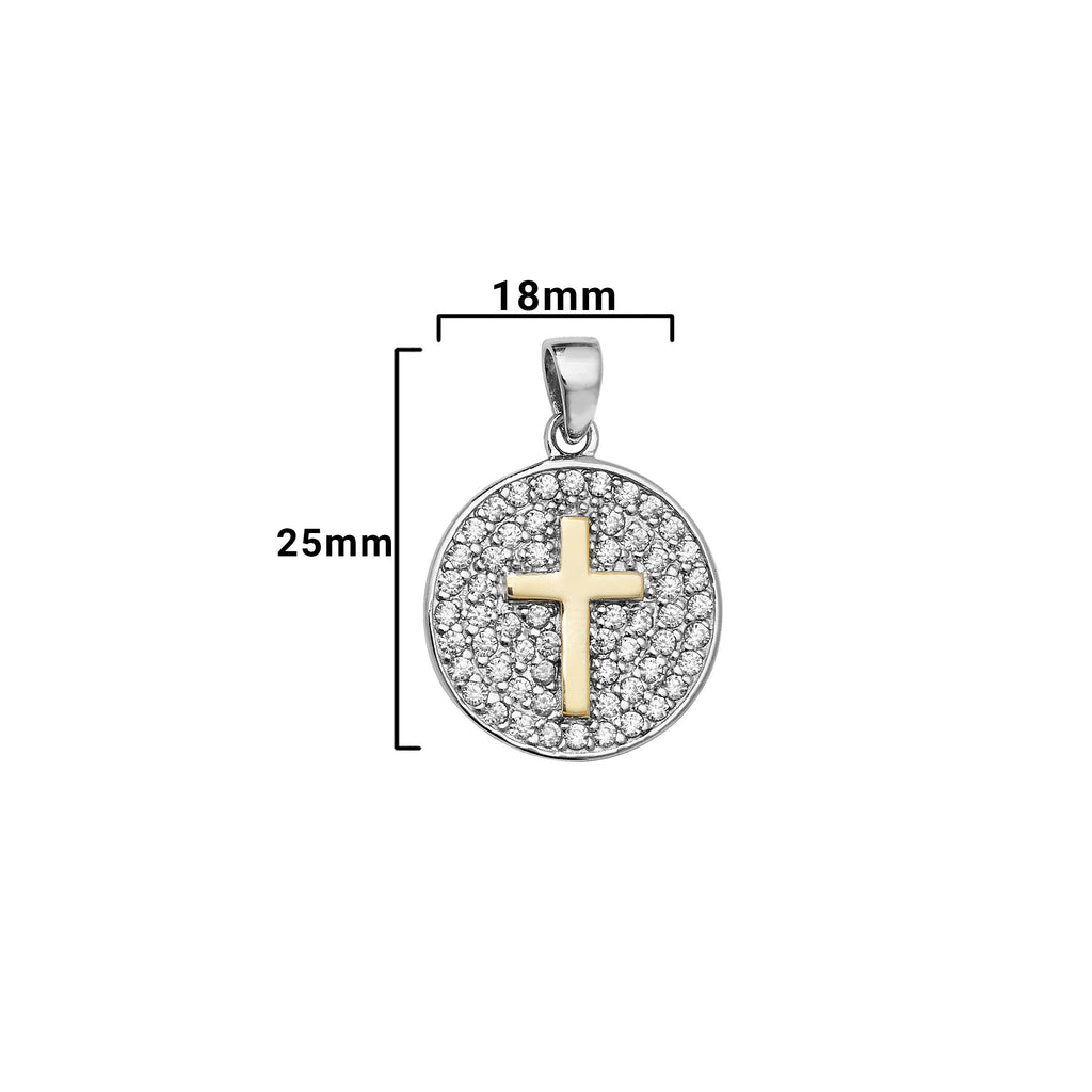 Sterling Silver Medal Pendant with Gold Plated Cross - Hypoallergenic Sterling Silver Jewellery by Aeon