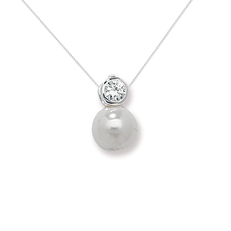 Sterling Silver Cubic Zirconia and Pearl Drop Necklace - Hypoallergenic Sterling Silver Jewellery by Aeon