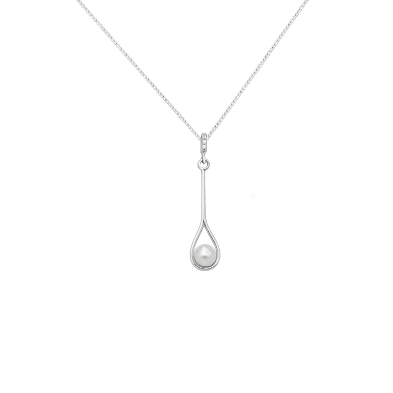 Sterling Silver Drop Synthetic Pearl Necklace - Hypoallergenic Sterling Silver Jewellery by Aeon