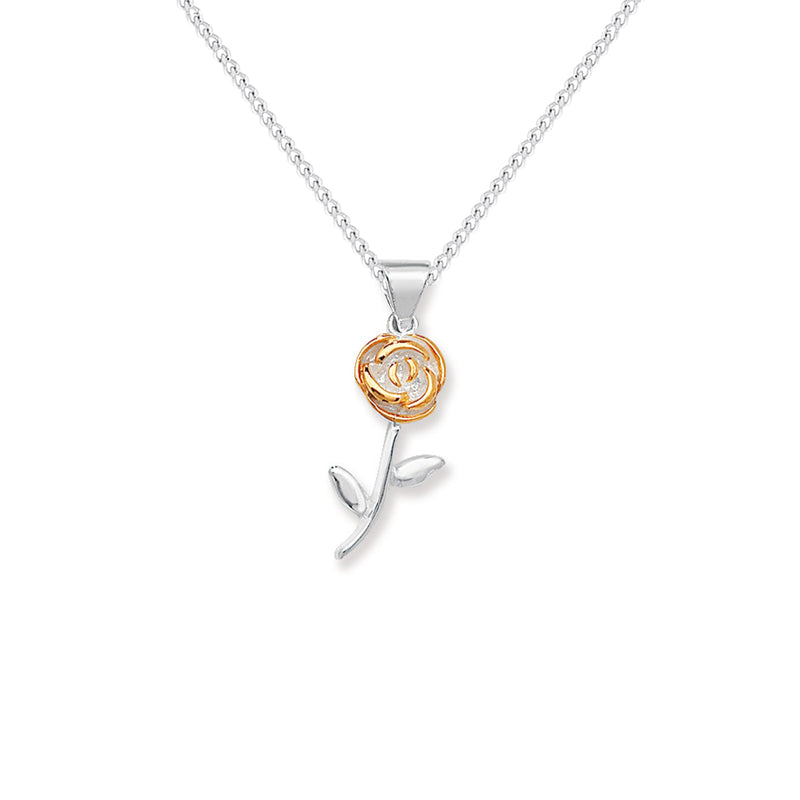 Sterling Silver Gold Plated Flower Necklace - Hypoallergenic Sterling Silver Jewellery by Aeon- 28mm * 11mm