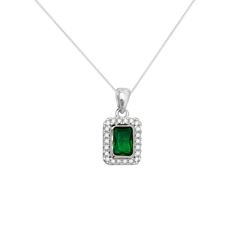 Sterling Silver Emerald Green & White Cubic Zirconia Necklace - Hypoallergenic Sterling Silver Jewellery by Aeon